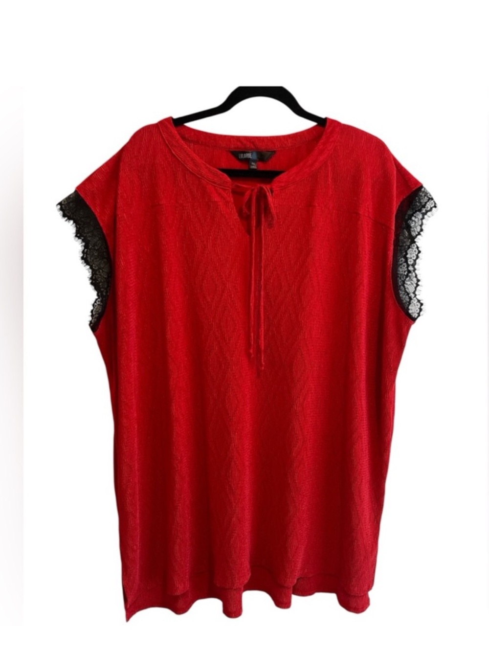 LULAROE Grace Red Lace Sleeve Blouse Short Sleeve Top 3X
